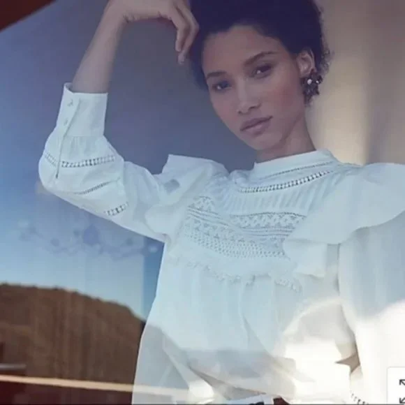 NWT J. Crew Ivory/White Crocheted Lace Ruffle Top.  SZ XS - Picture 2 of 6